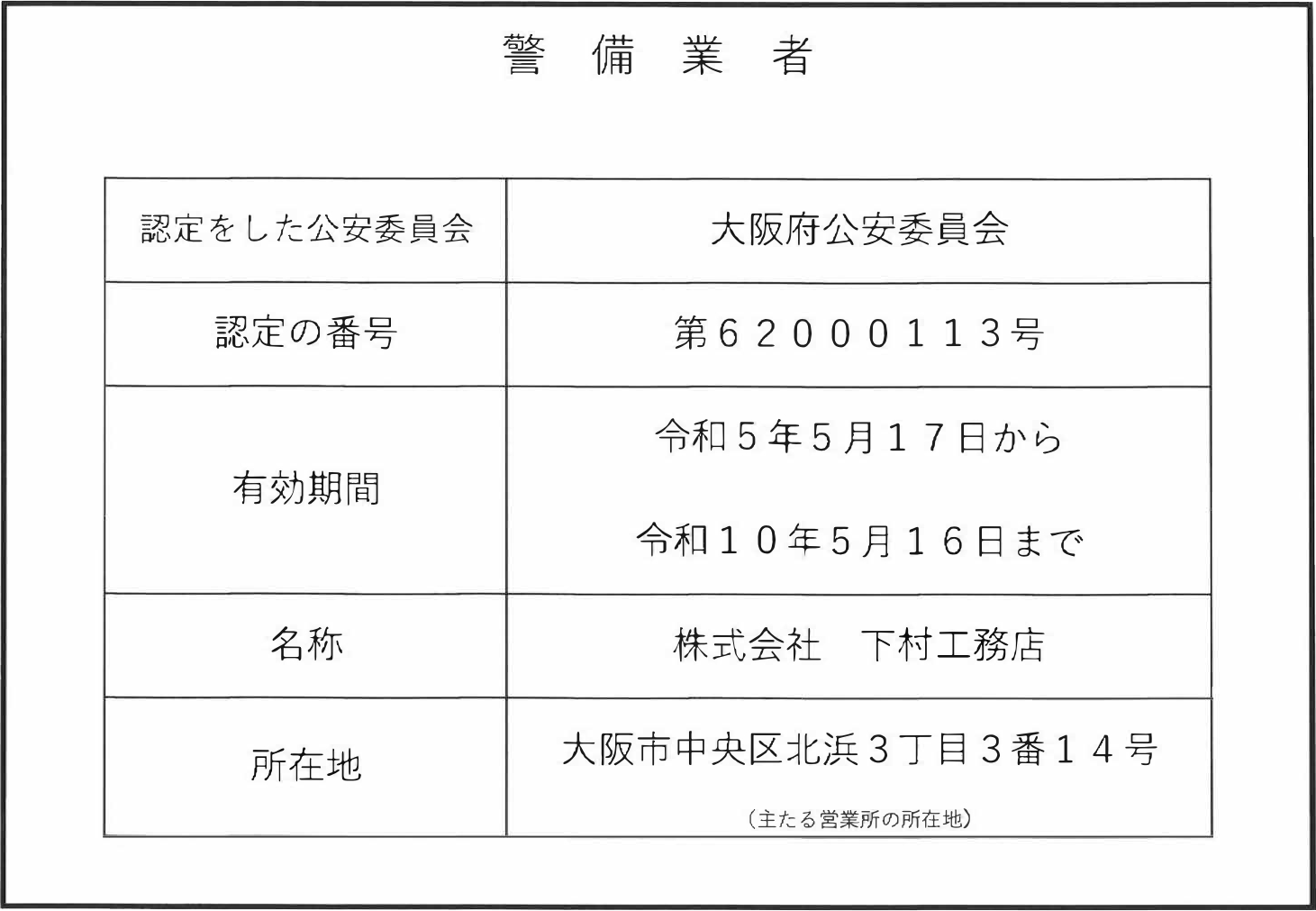 警備業の標識